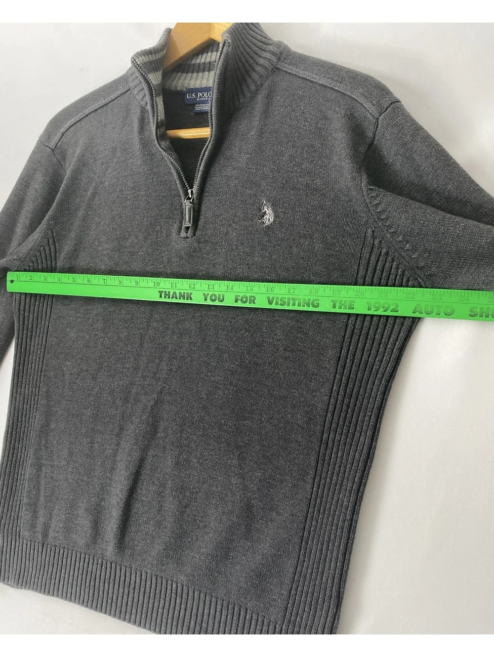 U.S. Polo Assn 1/4 Zip Pullover Sweater, Charcoal Grey Large Cotton Blend